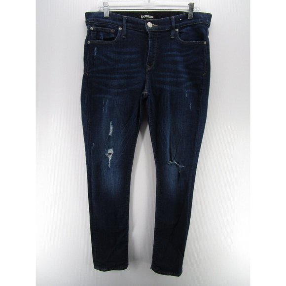 Express Jeans 12 Super Skinny Mid Rise Denim Dark Wash Ripped Preppy